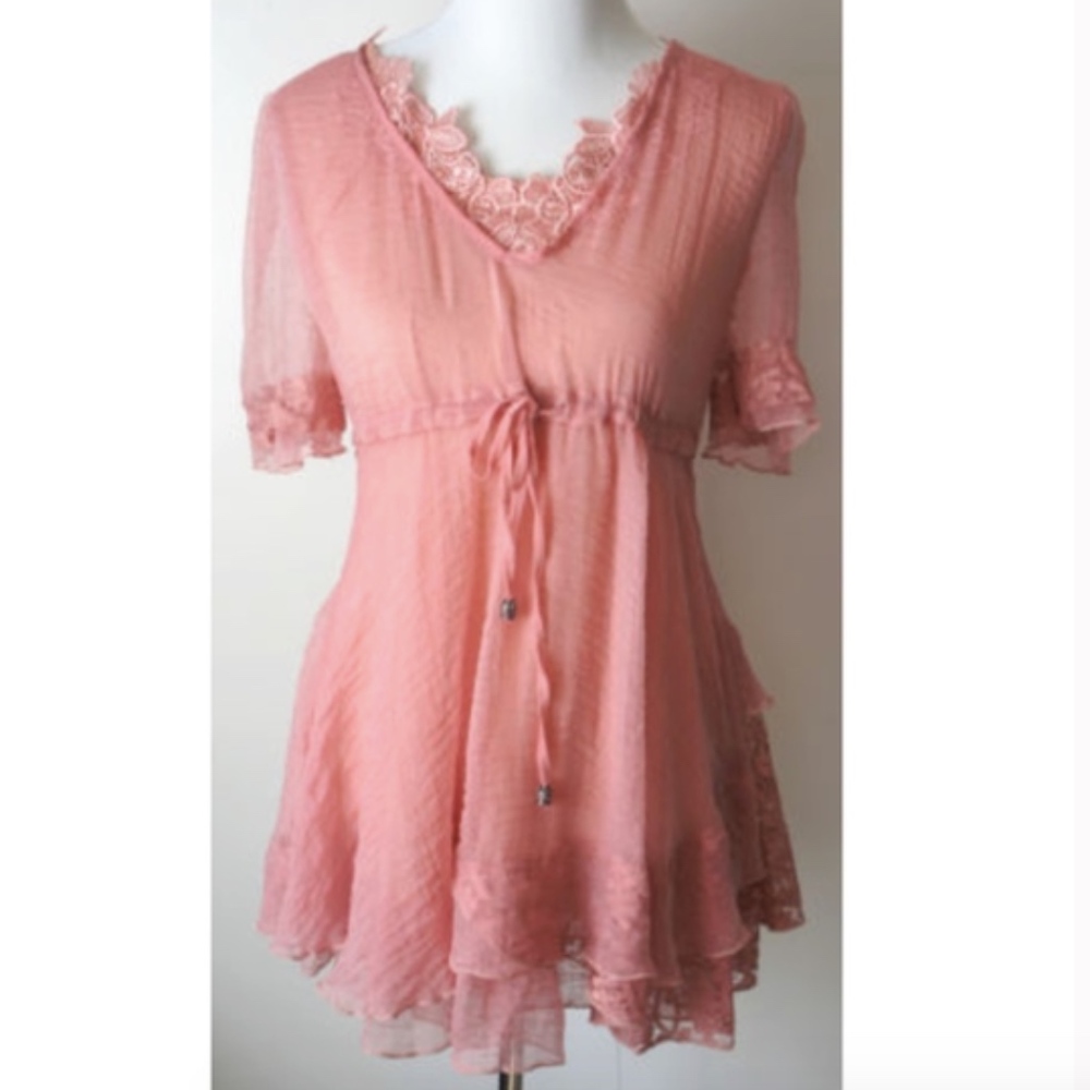 PRETTY ANGEL coral pink bohemian lace tunic dress